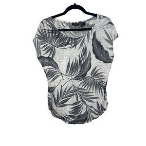 Tahari Womens 100% Linen Leaf Print Top - Sz Large  Casual * Breathable